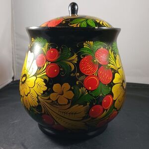 Vintage Russian Lacquer Round Sugar Bowl & Lid